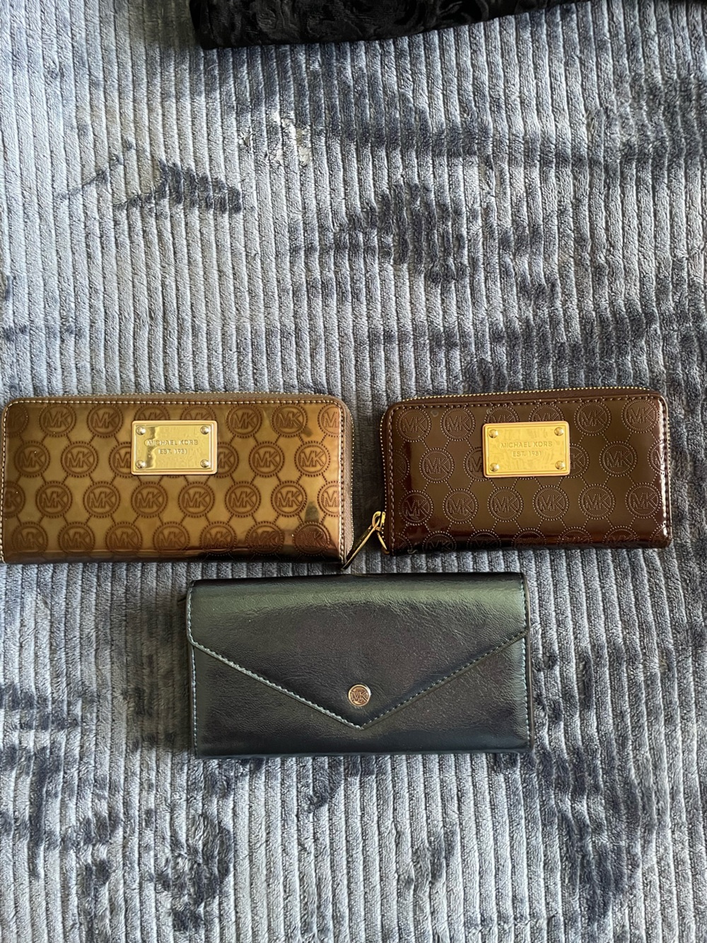 Michael Kors Lot of 3 Dark Brown,Pewter & Metallic Blue EUC/NWOT